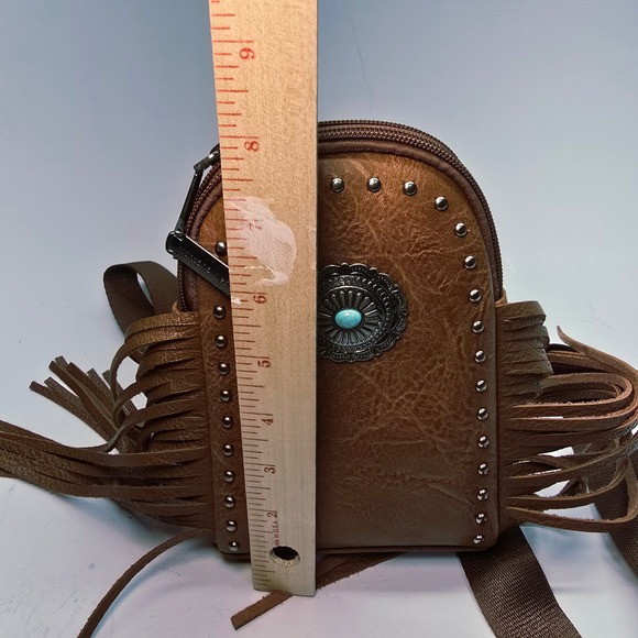 Montana West Fringe‎ Backpack Purse Turquoise Concho Studded Small Handbag Brown - Picture 4 of 16